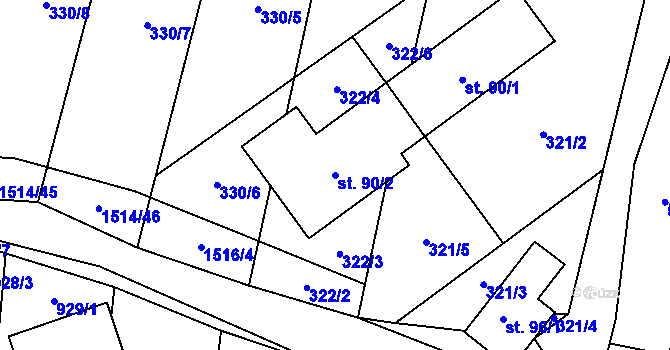 Parcela st. 90/2 v KÚ Mezná u Pelhřimova, Katastrální mapa