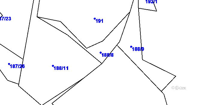 Parcela st. 188/8 v KÚ Mezná u Pelhřimova, Katastrální mapa