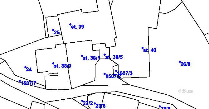 Parcela st. 38/5 v KÚ Mezná u Pelhřimova, Katastrální mapa