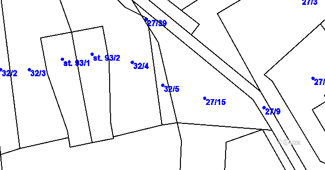 Parcela st. 32/5 v KÚ Mezná u Pelhřimova, Katastrální mapa
