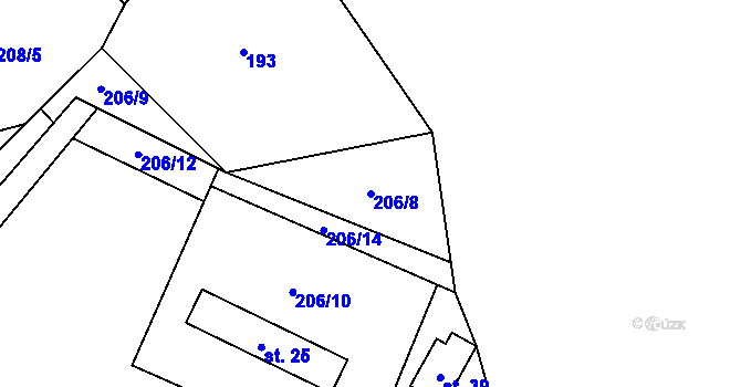 Parcela st. 206/8 v KÚ Vratišov u Mezné, Katastrální mapa