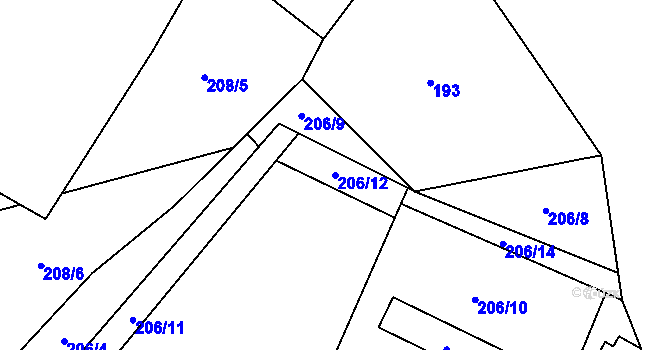 Parcela st. 206/12 v KÚ Vratišov u Mezné, Katastrální mapa