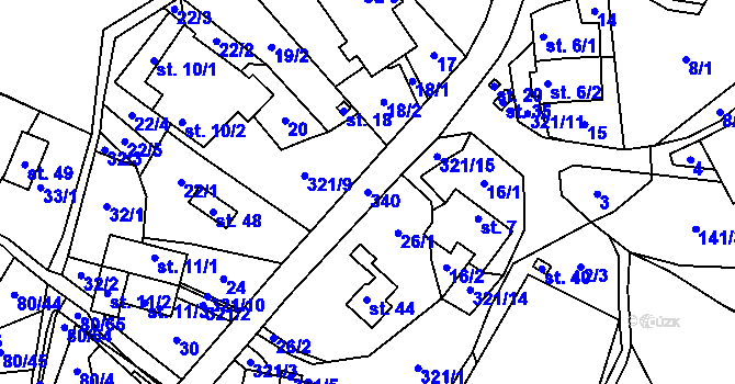 Parcela st. 340 v KÚ Vratišov u Mezné, Katastrální mapa