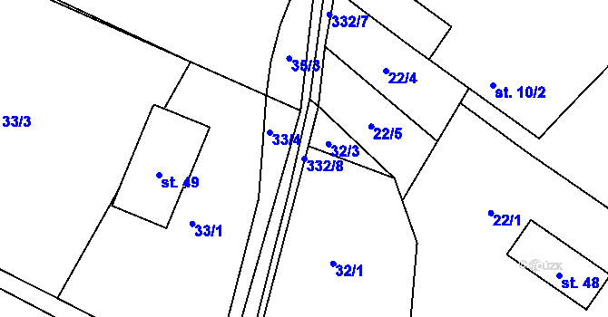 Parcela st. 332/8 v KÚ Vratišov u Mezné, Katastrální mapa