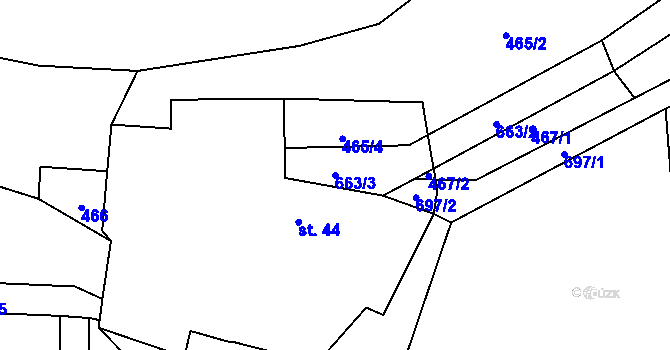 Parcela st. 663/3 v KÚ Mezná u Soběslavi, Katastrální mapa