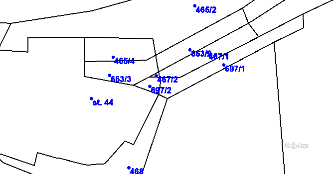 Parcela st. 697/1 v KÚ Mezná u Soběslavi, Katastrální mapa