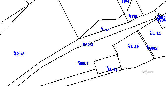 Parcela st. 662/3 v KÚ Mezná u Soběslavi, Katastrální mapa