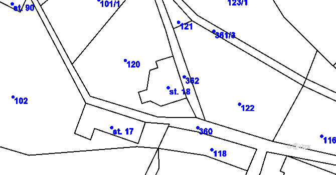 Parcela st. 18 v KÚ Mezná u Hřenska, Katastrální mapa