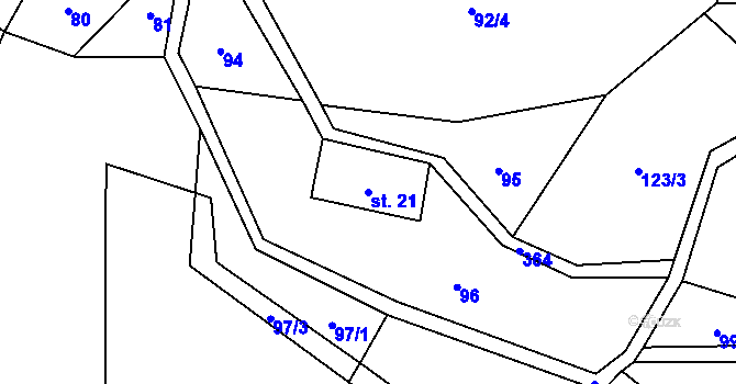 Parcela st. 21 v KÚ Mezná u Hřenska, Katastrální mapa