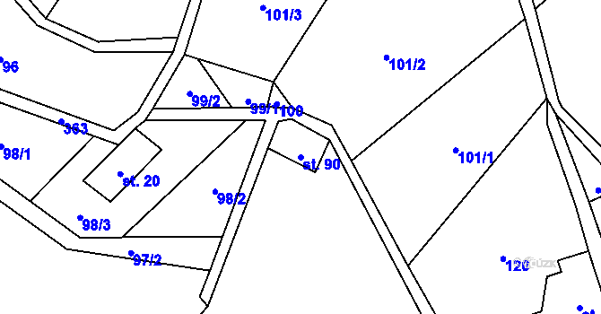 Parcela st. 90 v KÚ Mezná u Hřenska, Katastrální mapa
