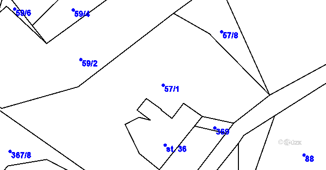 Parcela st. 57/1 v KÚ Mezná u Hřenska, Katastrální mapa