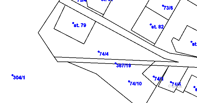 Parcela st. 74/4 v KÚ Mezná u Hřenska, Katastrální mapa