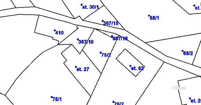 Parcela st. 75/2 v KÚ Mezná u Hřenska, Katastrální mapa