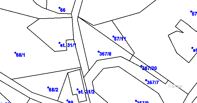Parcela st. 367/8 v KÚ Mezná u Hřenska, Katastrální mapa
