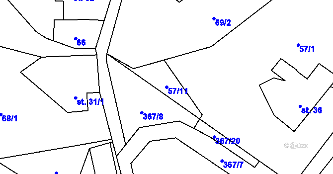 Parcela st. 57/11 v KÚ Mezná u Hřenska, Katastrální mapa
