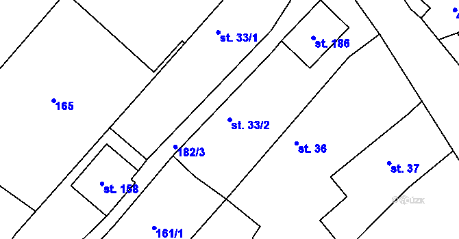 Parcela st. 33/2 v KÚ Mezno, Katastrální mapa