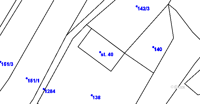 Parcela st. 40 v KÚ Mezno, Katastrální mapa