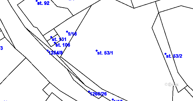 Parcela st. 53/1 v KÚ Mezno, Katastrální mapa
