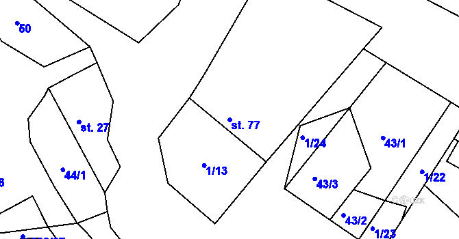Parcela st. 77 v KÚ Mezno, Katastrální mapa