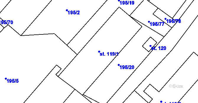 Parcela st. 119/1 v KÚ Mezno, Katastrální mapa