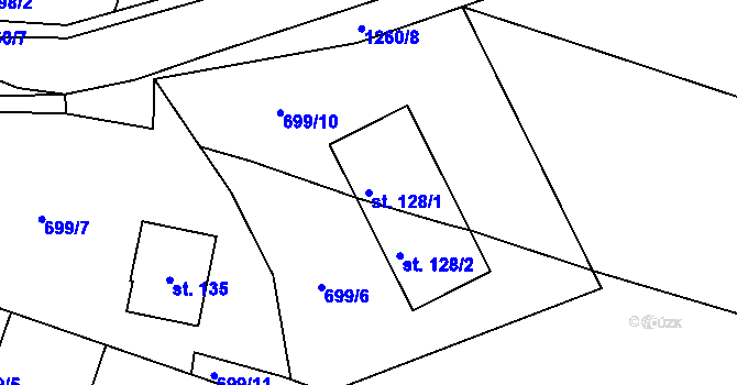 Parcela st. 128/1 v KÚ Mezno, Katastrální mapa