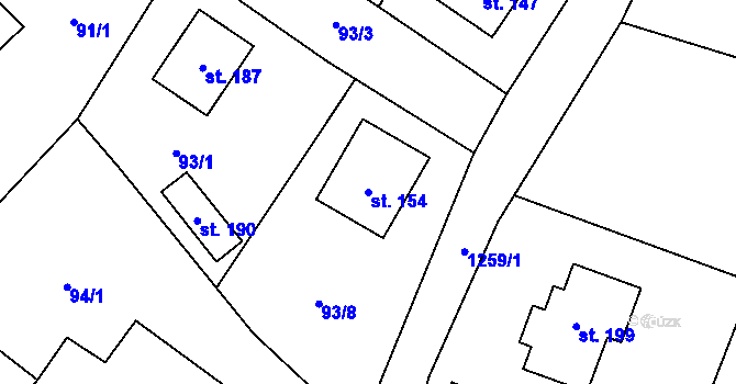Parcela st. 154 v KÚ Mezno, Katastrální mapa