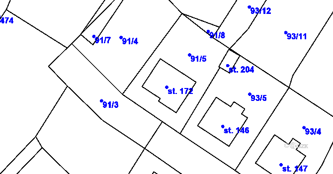 Parcela st. 172 v KÚ Mezno, Katastrální mapa