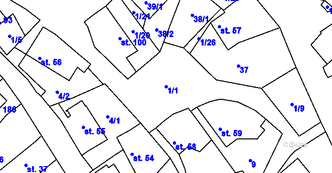 Parcela st. 1/1 v KÚ Mezno, Katastrální mapa