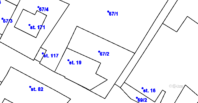 Parcela st. 67/2 v KÚ Mezno, Katastrální mapa