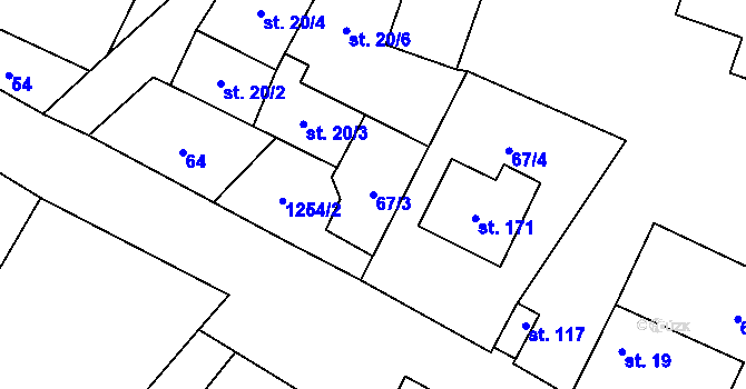 Parcela st. 67/3 v KÚ Mezno, Katastrální mapa