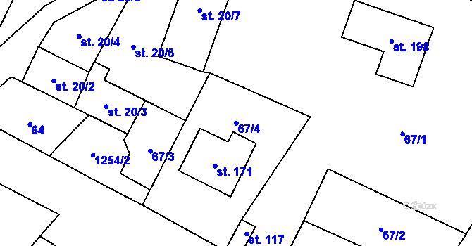 Parcela st. 67/4 v KÚ Mezno, Katastrální mapa