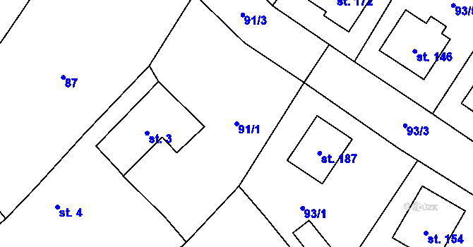 Parcela st. 91/1 v KÚ Mezno, Katastrální mapa