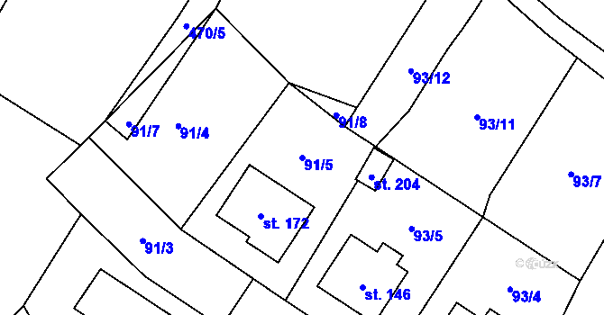 Parcela st. 91/5 v KÚ Mezno, Katastrální mapa