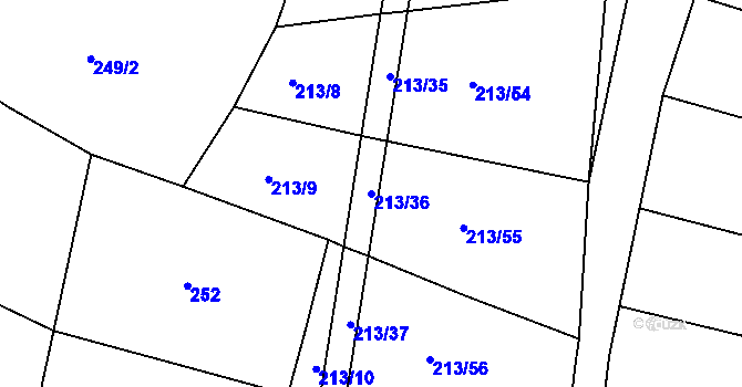 Parcela st. 213/36 v KÚ Mezno, Katastrální mapa