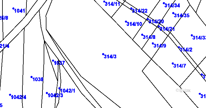 Parcela st. 314/3 v KÚ Mezno, Katastrální mapa