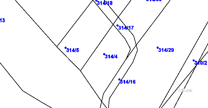 Parcela st. 314/4 v KÚ Mezno, Katastrální mapa