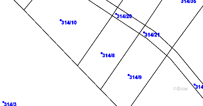 Parcela st. 314/8 v KÚ Mezno, Katastrální mapa