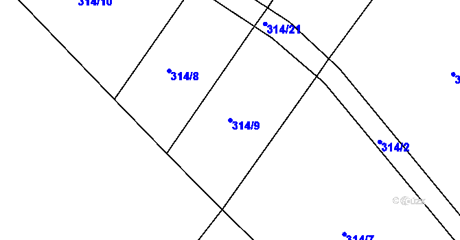 Parcela st. 314/9 v KÚ Mezno, Katastrální mapa