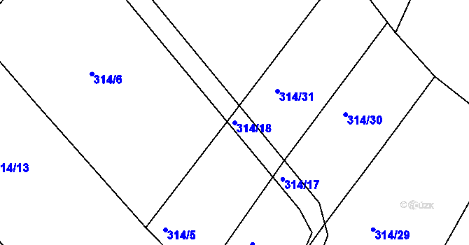 Parcela st. 314/18 v KÚ Mezno, Katastrální mapa