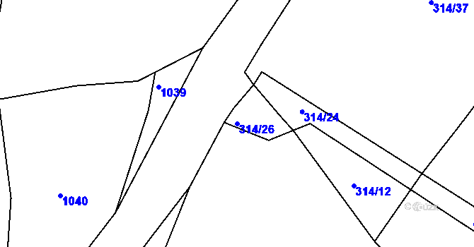 Parcela st. 314/26 v KÚ Mezno, Katastrální mapa