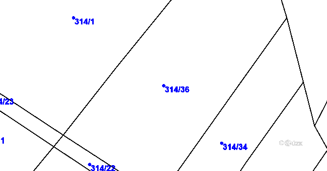 Parcela st. 314/36 v KÚ Mezno, Katastrální mapa