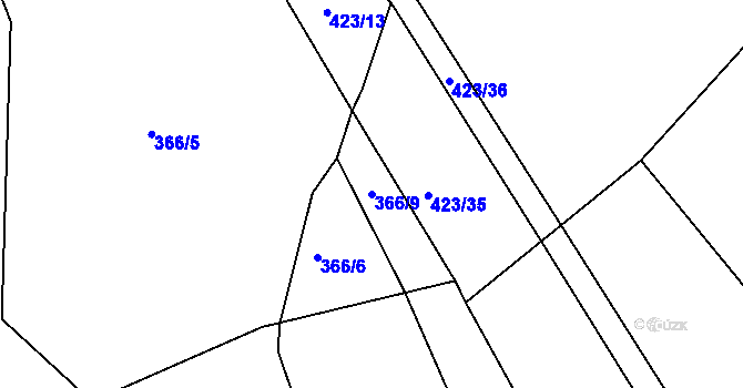 Parcela st. 366/9 v KÚ Mezno, Katastrální mapa