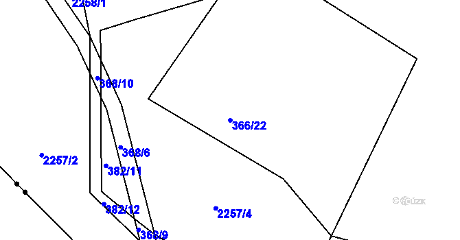 Parcela st. 366/22 v KÚ Mezno, Katastrální mapa