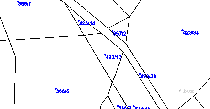Parcela st. 423/13 v KÚ Mezno, Katastrální mapa