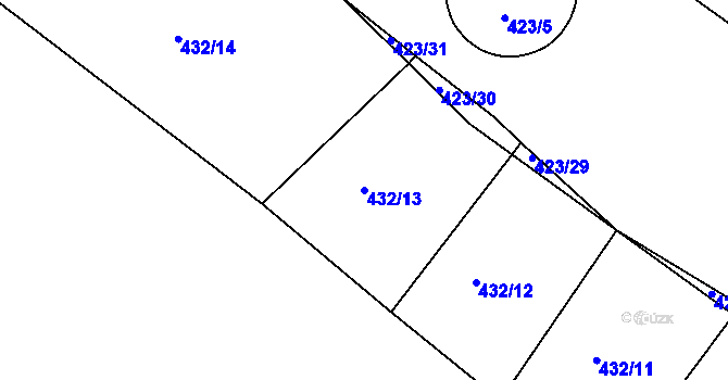 Parcela st. 432/13 v KÚ Mezno, Katastrální mapa