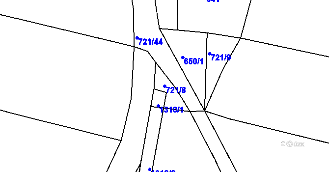 Parcela st. 721/8 v KÚ Mezno, Katastrální mapa