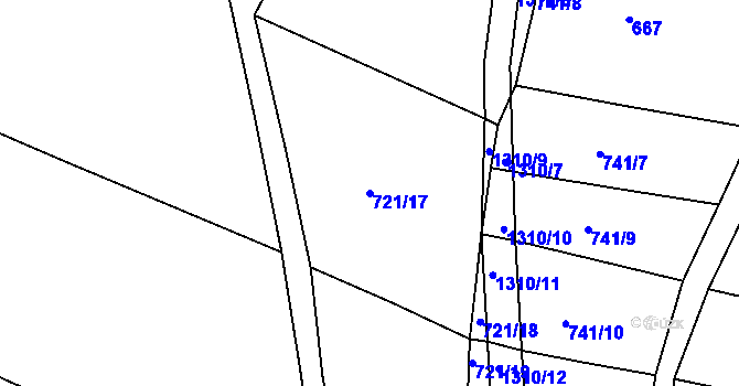 Parcela st. 721/17 v KÚ Mezno, Katastrální mapa