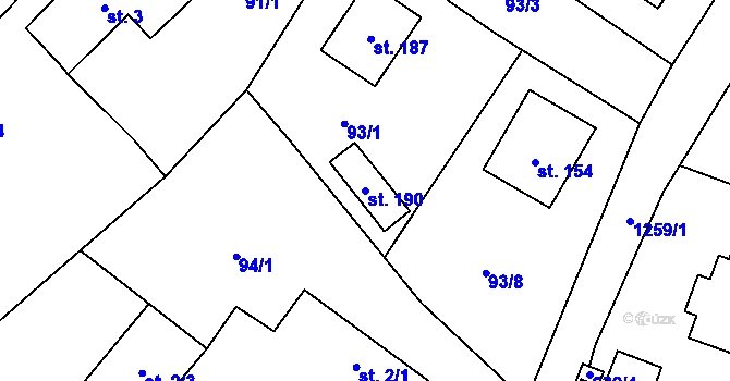 Parcela st. 190 v KÚ Mezno, Katastrální mapa