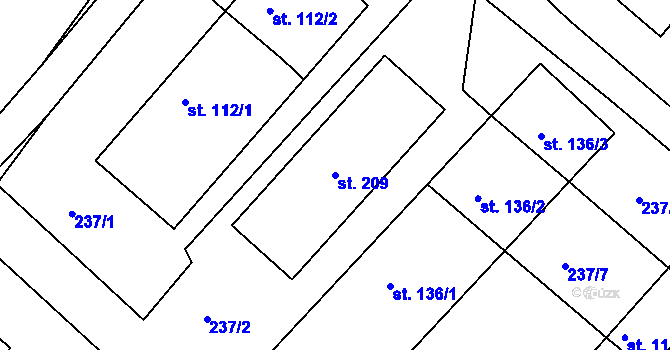 Parcela st. 209 v KÚ Mezno, Katastrální mapa