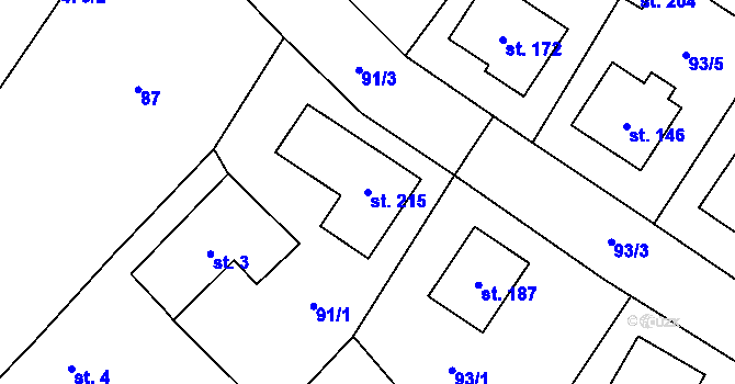 Parcela st. 215 v KÚ Mezno, Katastrální mapa